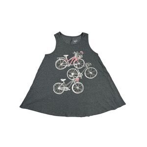 Justice Girls Tank Top Size 20 Gray Ribbed Bicycle Graphic Sleeveless Flowy